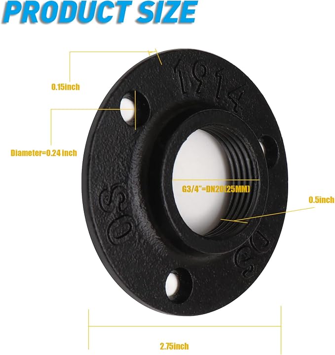 3/4" Antirust Black Floor Flange, 40 Pack Malleable iron Pipe Fittings - Image 2
