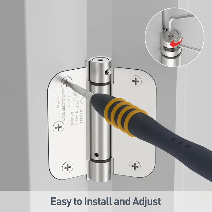 HOSOM 2 Pack Self Closing Door Hinges 3.5 Inch Brushed Nickel Spring Loaded - Image 5