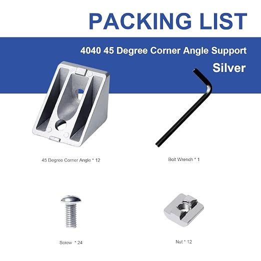 12pcs 4040 45 Degree Inside Corner Angle Support Bracket Silver | 40x40 - Image 3