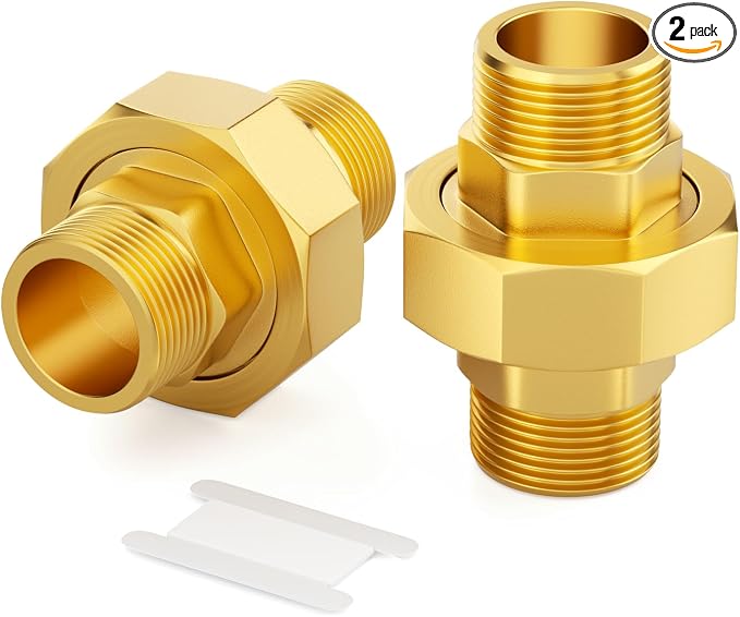 GASHER 2PCS 1/2" MNPT Brass Union Pipe Fitting | 1/2 Inch Male x 1/2 Inch Male by GASHER