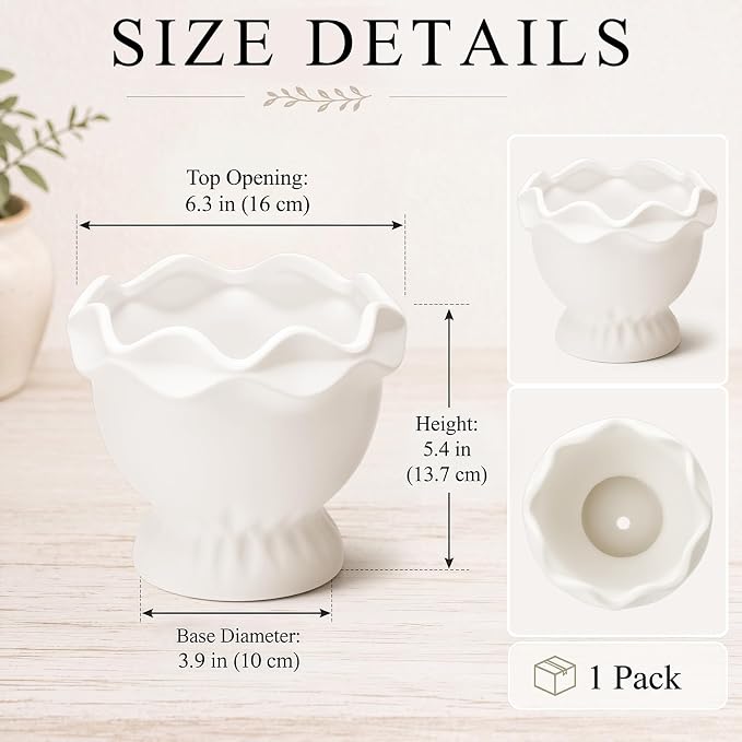 1 Pack White Ceramic Plant Pots Small Rustic, Novel | Decorative Flower Planter - Image 3