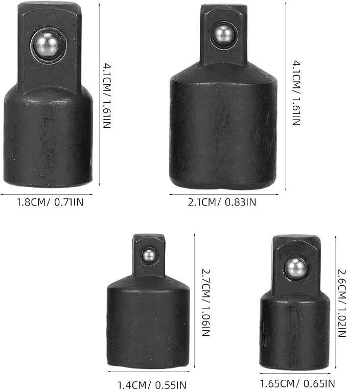 Impact Socket Adapter and Reducer Set Inch 3/8 1/4 4pcs 1/2 Black | High Carbon - Image 2