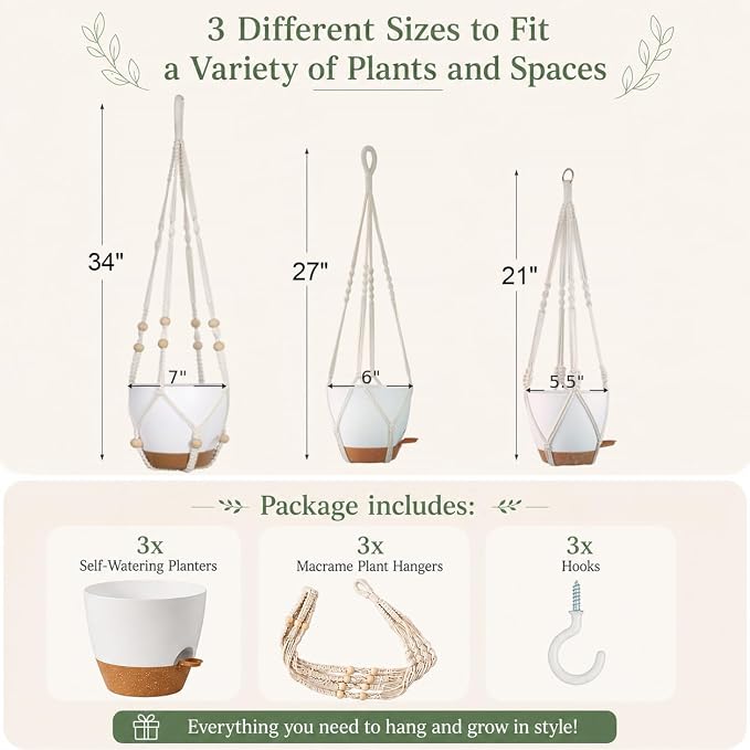 Bouqlife 3 Set Self Watering Hanging Planters - Image 2