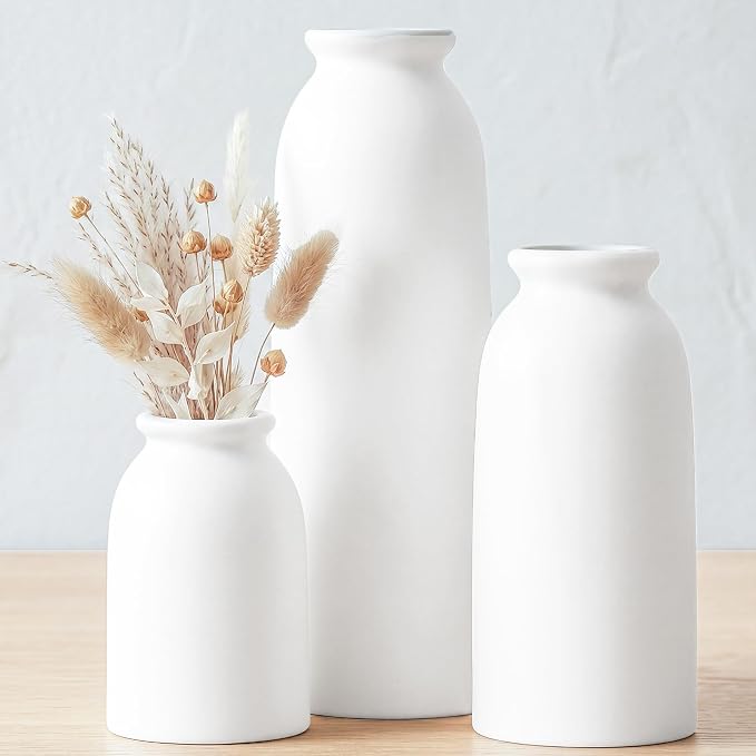 White Ceramic Vases Set of 3, Small Flower Decorative Vase Waterproof | by CUCUMI