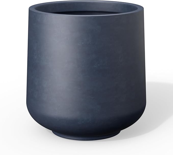 Kante Accent Round Curved Charcoal Concrete Planter 13" Dia, Outdoor | Rubber by Unknown