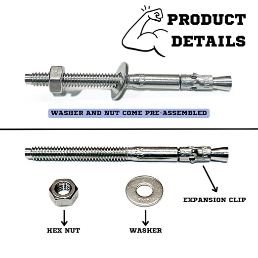 Mighty Fasteners Wedge Anchors – Heavy-Duty 304 Stainless Steel Expansion Bolts - Image 7