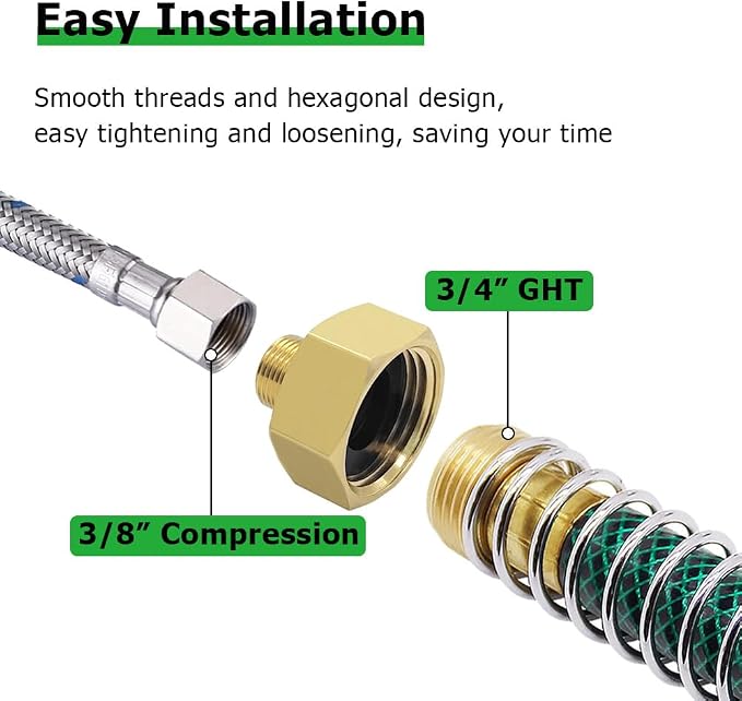 Hooshing 2PCS 3/4 GHT Female to 3/8 Compression Male Water Line Fittings | - Image 3