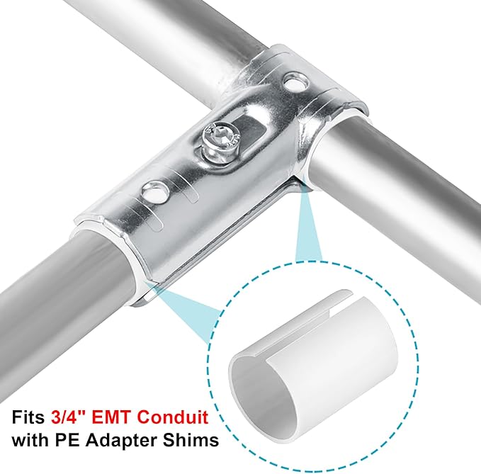 20 Sets T Pipe Connector Tee Clamp Fittings, Fits 3/4" EMT Conduit | - Image 2