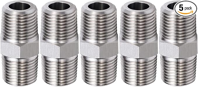 1/2" Male to 1/2" Male NPT Hex Nipple, Pipe Fittings 304 Stainless Steel by JoyTube