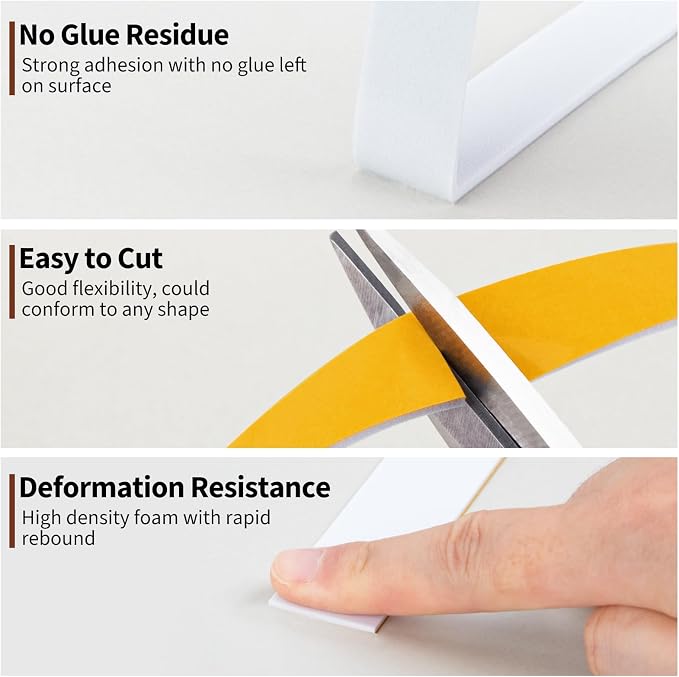 Yotache White Foam Strips Adhesive 1" x1/16, 33 Feet Long | Close Cell Foam - Image 6