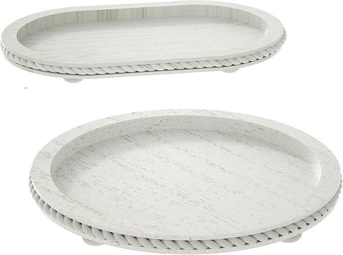 White Oval and Round Decorative Tray Set of 2 - Image 8