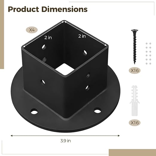 4 Pcs 2x2 in Black Metal Square Post Floor Mount Brackets - Image 4