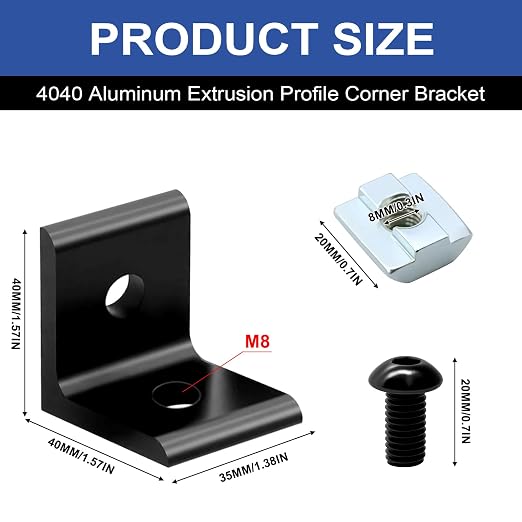 24Pack 4040 Corner Bracket Connector 90 Degree Angle Bracket Black | 40 Series - Image 2