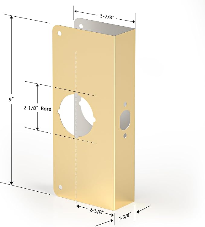 Door Knob Reinforcement Plate, Polished Gold, Fits 1-3/8" Doors, 2-3/8" Backset - Image 3
