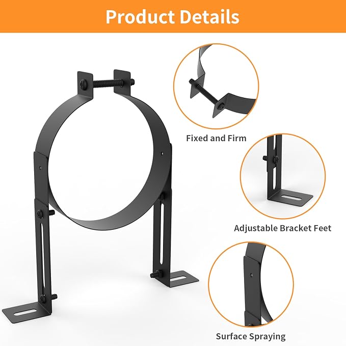 6 Inch Chimney Pipe Support Bracket, Adjustable Vent Wall Strap, Stainless - Image 3