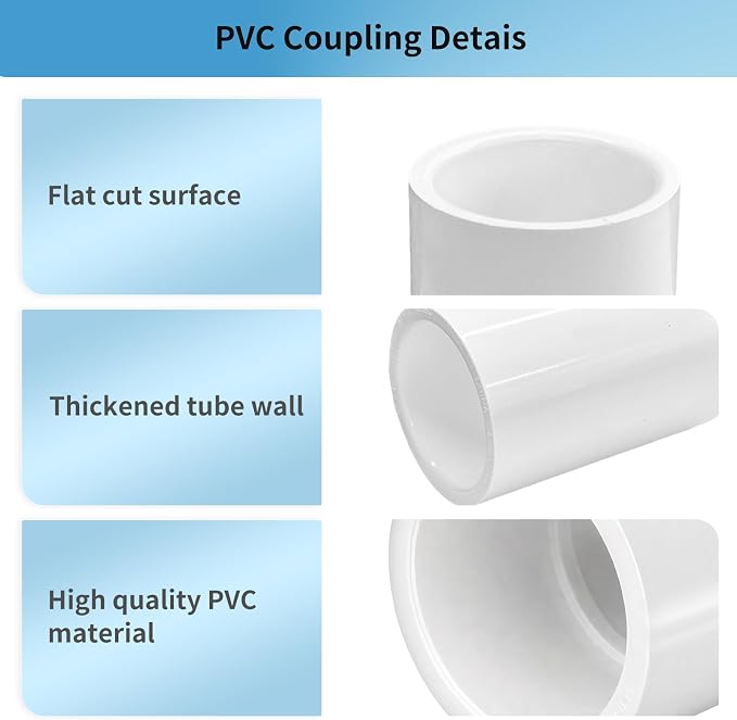 LESSO 6 Pack 1-1/2" PVC Coupling, 2 Way Coupling 1-1/2 inch SCH40 White | PVC - Image 4