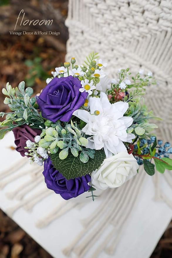 Artificial Flowers 25pcs Real Looking Dark Purple Foam Fake Roses - Image 5