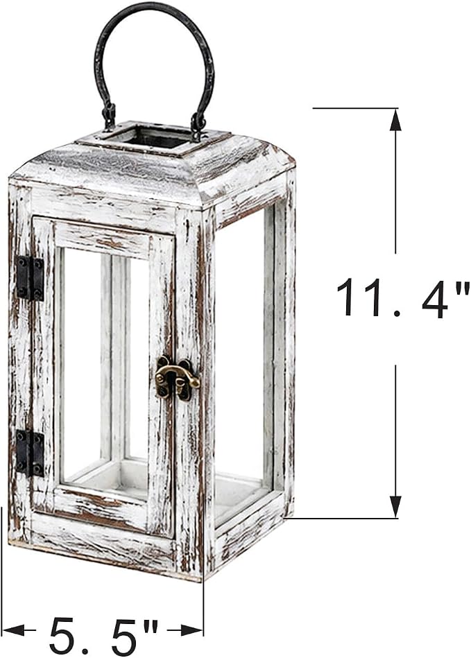 11" High Wooden Lantern Made of Solid Firwood in Whitwash - Image 2