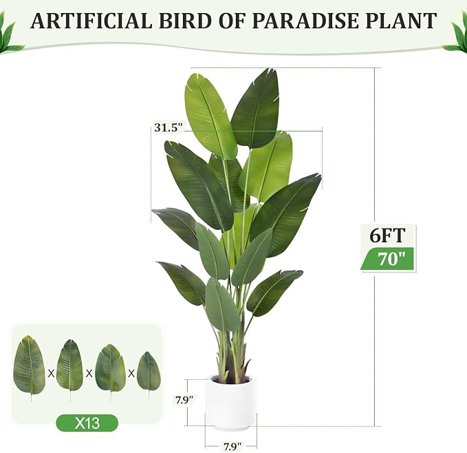 Artificial Bird of Paradise Plant 6Ft Tall Fake Tropical Palm Tree Large Fake - Image 5