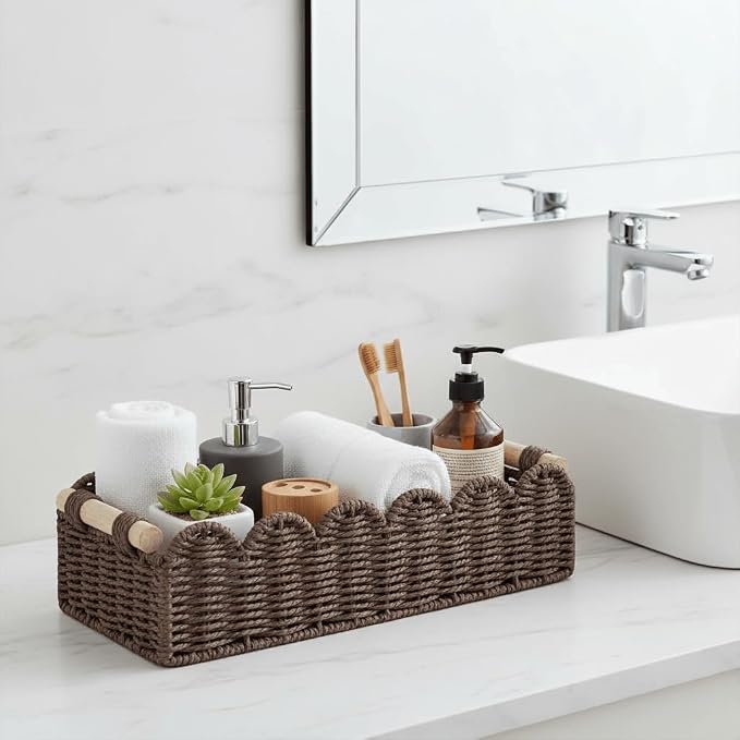 CubesLand Scalloped Toilet Paper Storage Basket W/Handle - Image 4
