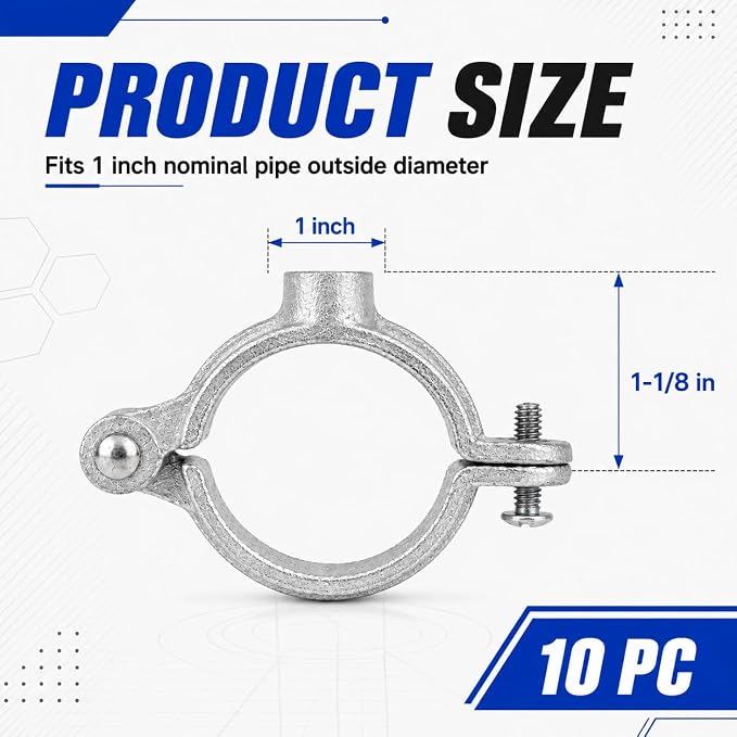 10 Pack 1 in. Hinged Split Ring Pipe Hanger, Tubing and Industrial Vintage DIY - Image 2