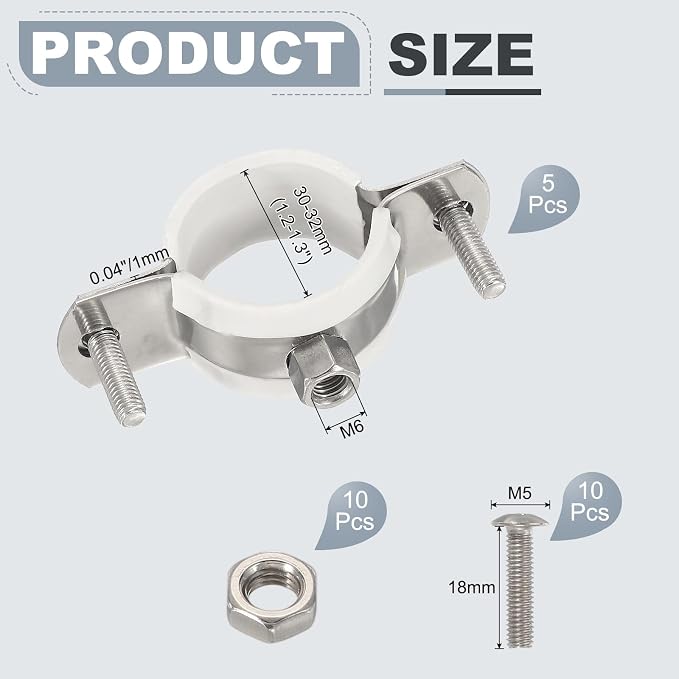HARFINGTON 5pcs 201 Stainless Steel 1.2-1.3"/30-32mm Split Ring Pipe Hanger - Image 2