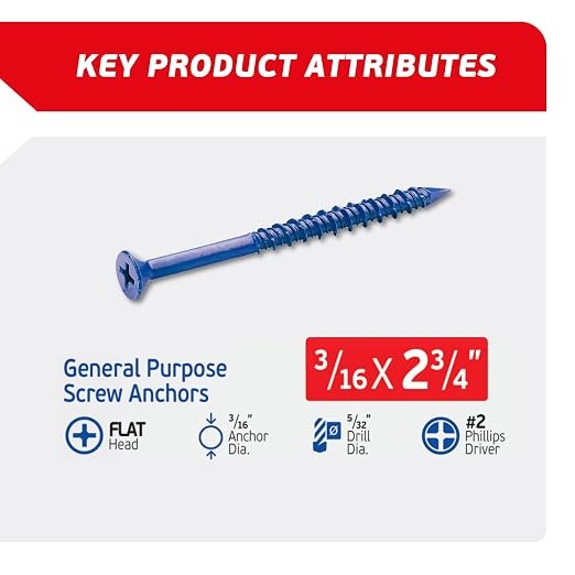 3/16 x 2-3/4" Countersunk Phillips Flat Head Blue Concrete Screw Anchors - Image 2