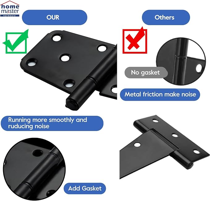 HOME MASTER HARDWARE 6" Heavy Duty Gate Hinges, 4 Pack T-Strap Hinge, Shed Door - Image 4