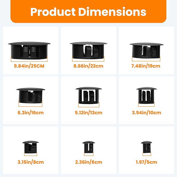 190 Pcs Black Plastic Hole Plugs, 9 Sizes Round Screw Hole Plugs | Flush Type - Image 2
