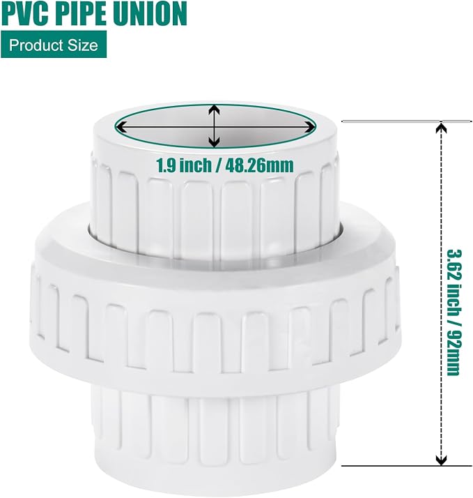 VYH 1-1/2" PVC Union Coupling Pipe Fitting, 1-1/2" PVC Slip Union Schedule 40 - Image 2