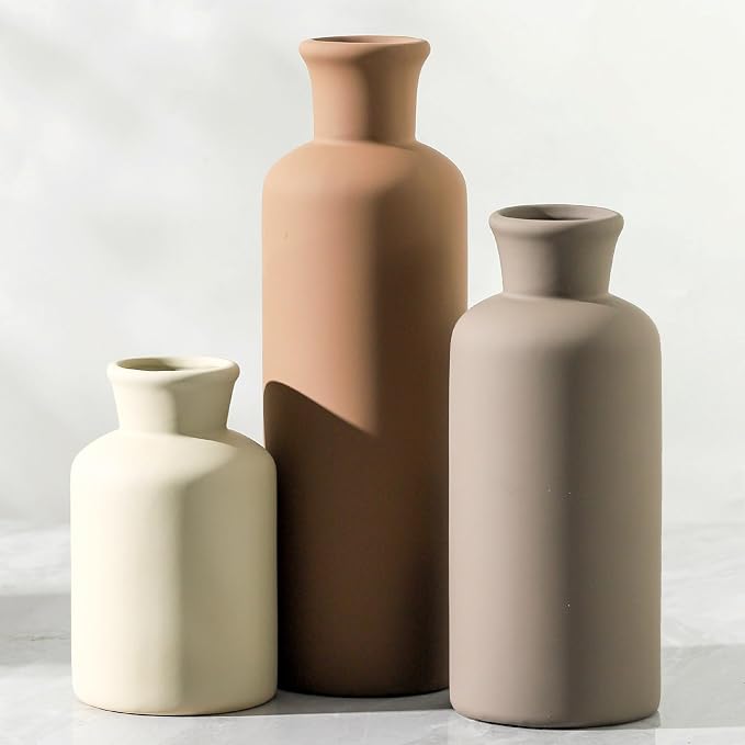 Ceramic Vase Set of 3, Flowers Neutral Modern Vases Home Decor Rustic Farmhouse by ooit