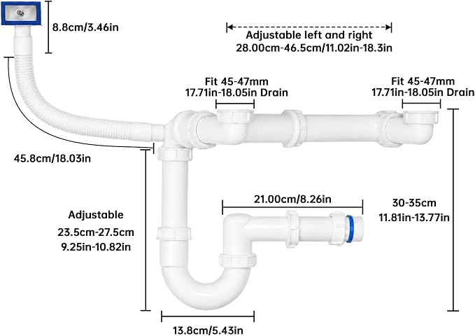 1-1/2" Kitchen Sink Drain Kit, Space-Saving Rear P-Trap - Image 2