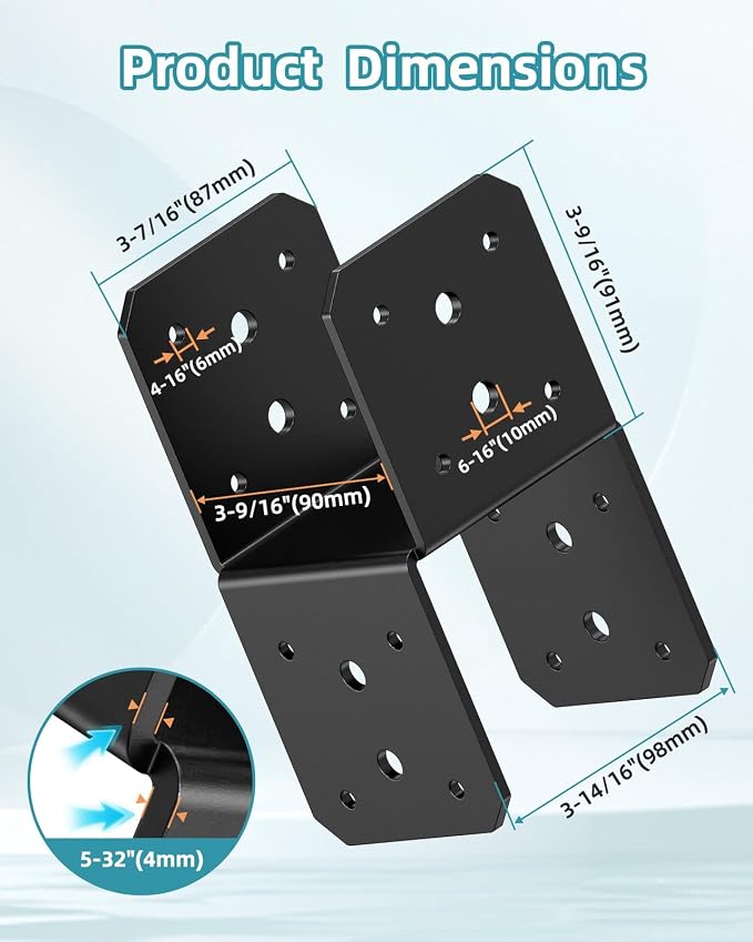 4x4 Post Bracket Kit for Wood Posts, Beams | Inner Size 3.5" x 3.5", Heavy-Duty - Image 2