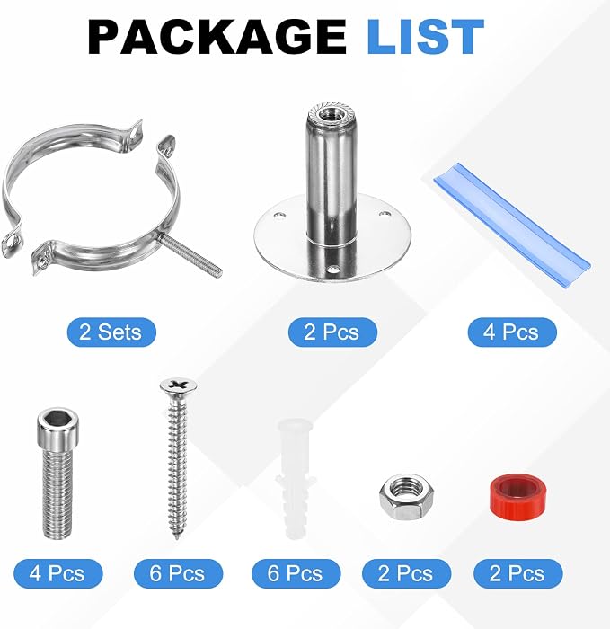 HARFINGTON 2 Set Wall Mount Ceiling Mount Pipe Supports 304 Stainless Steel - Image 3