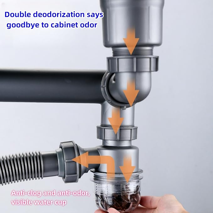 Double Sink Drain Kit Space Saving Kitchen Sink Drain Kit Expandable Flexible 1 - Image 6