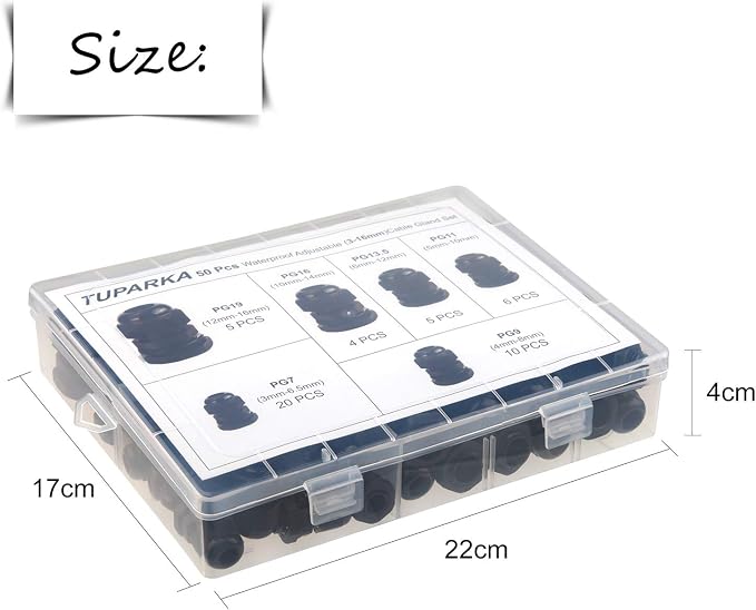 TUPARKA 50 Pack Cable Gland Waterproof Adjustable 3-16mm Cable Connectors PG7 - Image 7