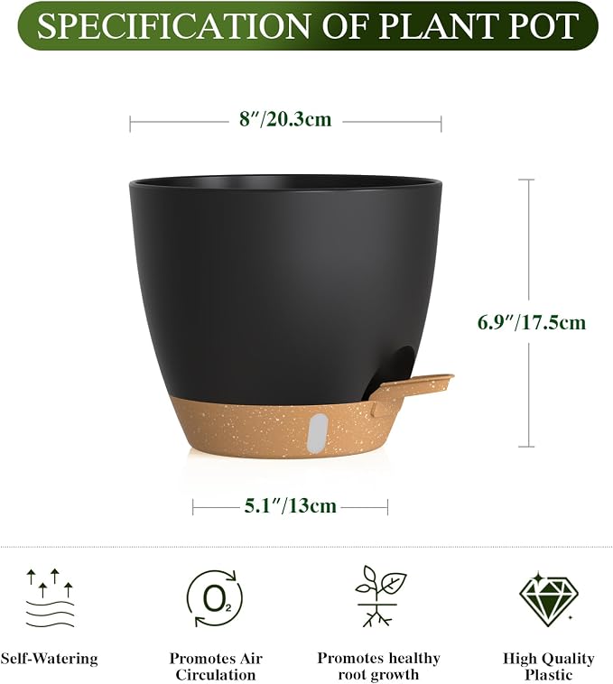 Self Watering Pots with Drainage Holes, 2 Pack 8 Inch Plant Pots with Water - Image 2