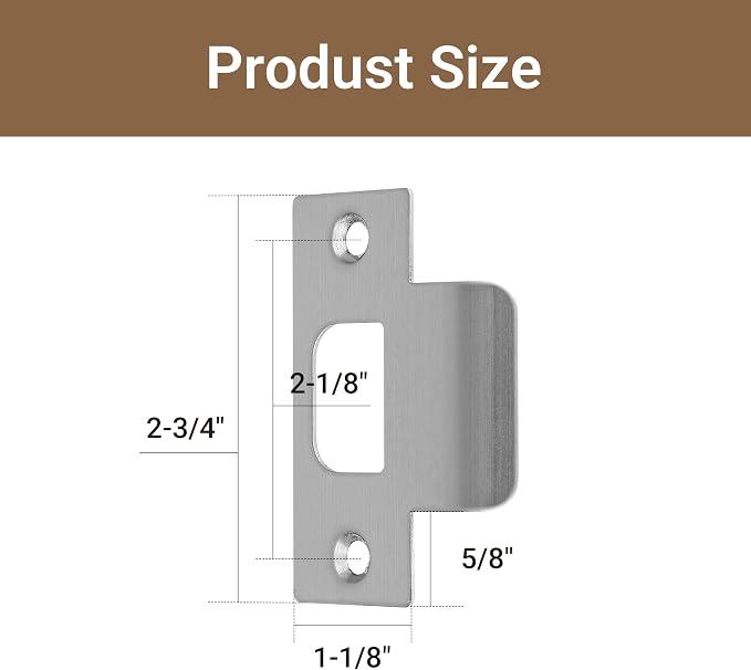 Stainless Steel T-Strike Door Strike Plate, Brushed Nickel Strike Plates | - Image 2