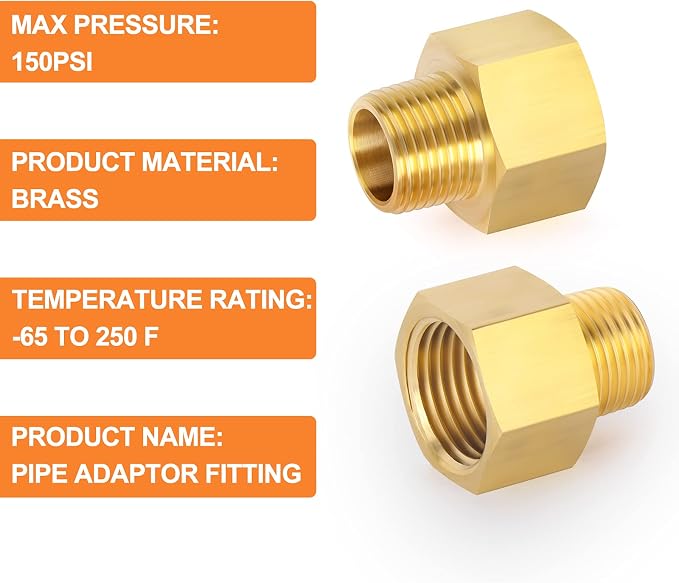 GASHER 5PCS Brass Pipe Fitting, 1/2-Inch Male Pipe x 1/2-Inch Female Pipe - Image 6
