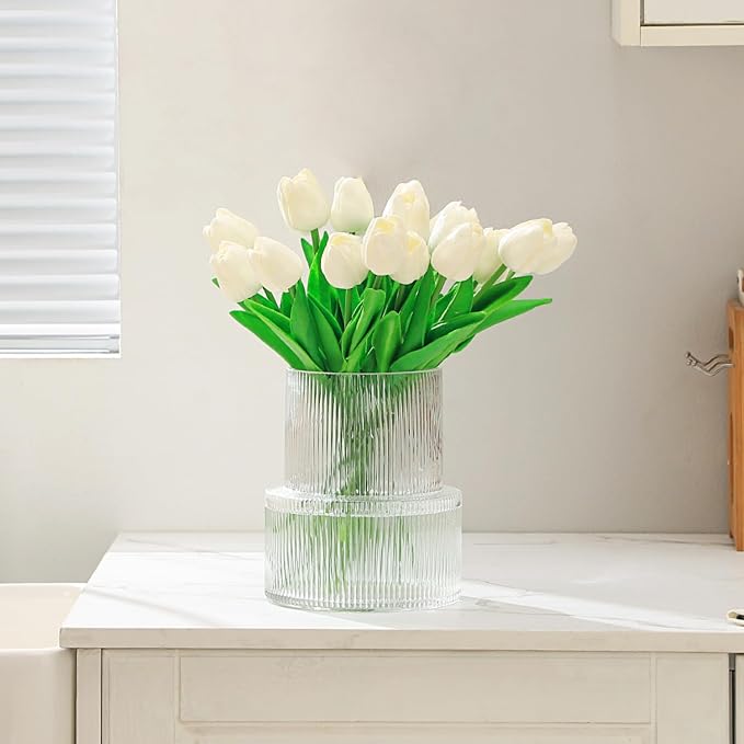 Ribbed Glass Vase, Flower Vase, Fluted Clear Vases - Image 5