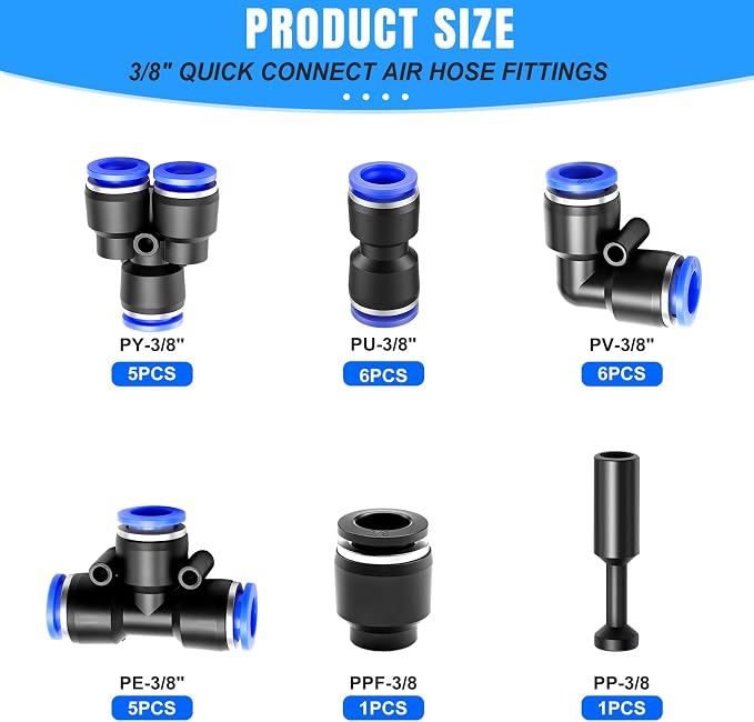 mxuteuk 24PCS 3/8" OD Push to Connect Fittings, 3/8" OD Air Line Fittings - Image 2