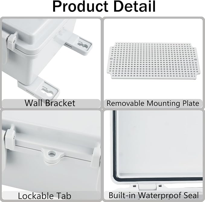 Junction Box, Hinged Grey Clear Cover IP67 Waterproof ABS Project Box - Image 4
