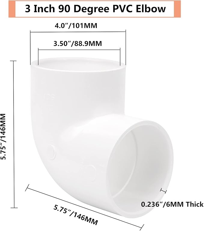 3 Inch 90 Degree Elbow 2 Way Right Angle PVC Pipe Fitting, Furniture Build - Image 2