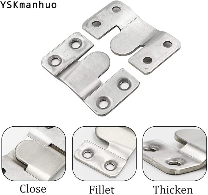 4 Pairs Flush Mount Bracket, Interlocking Furniture Connector, Stainless Steel - Image 2