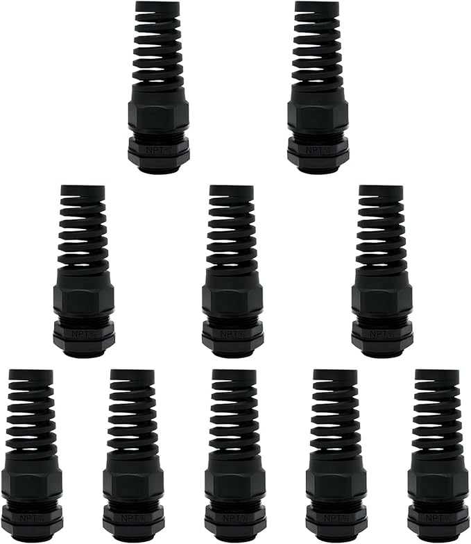 10Pcs NPT 3/8" IP68 Waterproof Cable Gland Flex Spiral Strain Relief Black by LeMotech