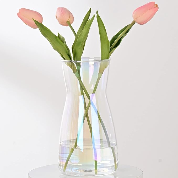 8 Inch Iridescent Glass Vase for Flowers, Modern Boho Table Decor | Farmhouse by Nisoger