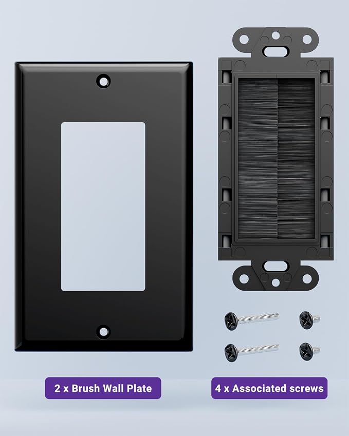 VCE Single Gang Brush Wall Plate Low Voltage Cable Pass Through Black, 5PK | - Image 5
