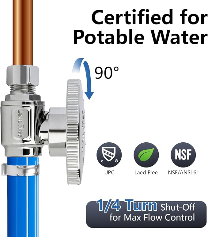 WiseWater Straight Stop Valve 1/2" PEX x 1/4" Compression | 1/4 Turn, Corrosion - Image 4