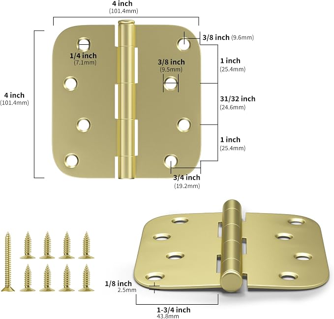 goldenwarm 18 Pack Brushed Brass Door Hinges 4in x 4in Interior Door Hinges - Image 2