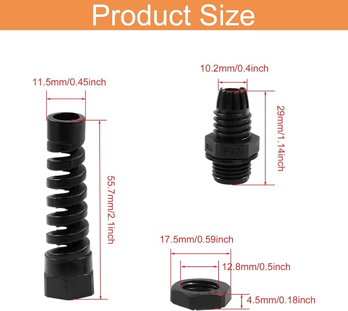 Murtenze 10 Pcs PG7 Waterproof Cable Gland, 0.14-0.23 Inch / 3.5-6mm | Plastic - Image 2